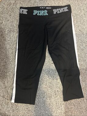 PINK Victoria's Secret Black Capri Leggings with White Side Panels